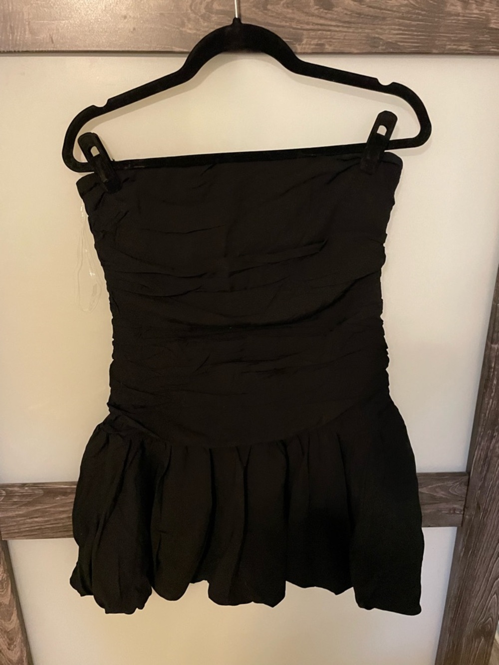 NWT Princess Polly. Black strapless ruched mini dress.
